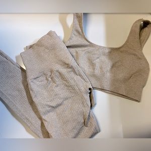 Ribbed Tan Workout Set, Sports Bra and Legging, Size XS/S